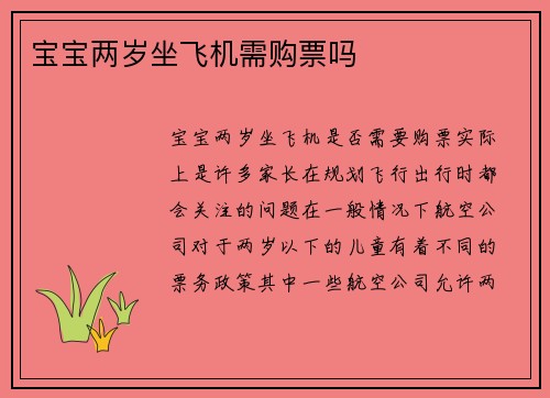 宝宝两岁坐飞机需购票吗